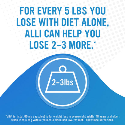 alli Diet Weight Loss Supplement Pills, Orlistat 60mg Capsules Starter Pack, Non prescription weight loss aid, 60 count(Pack of 1) | FDA Approved Non Prescription Weight Loss Aid for Women and Men, 18 Years and Older, Diet Pills