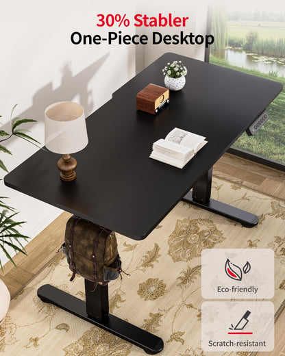 Okin Small Electric Standing Desk, 36" x 24" Whole Piece Height Adjustable Desk, Oak Sit to Stand Computer Workstation with Wheels for Home Office