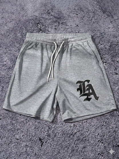 QJQ Men's Letter Graphic Drawstring Waist Shorts Summer Casual Workout Athletic Gym Track Shorts Streetwear