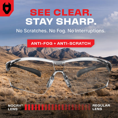 NoCry Clear Safety Glasses for Men and Women with Anti-Fog and Scratch Resistant Wrap Around Lenses, Adjustable Temples and Nose Pads — ANSI Z87 Certified Protective Eyewear with 100% UV Shielding
