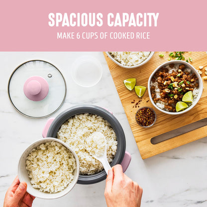 GreenLife Rice Cooker with Removable PFAS-Free Ceramic Nonstick Pot, 3-Cups Uncooked/6-Cups Cooked, Grains & Oatmeal Multicooker, Compact One-Switch Design, Auto Keep Warm, Easy Clean, Cream