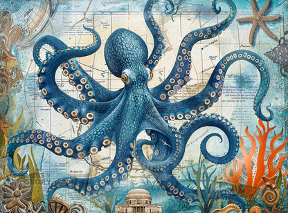 Cross & Glory | Jigsaw Puzzles 1000 Pieces for Adults | Deep Blue Octopus Odyssey | Ocean Octopus Puzzles for Adults | Challenging Brain Teaser Ocean Puzzle | 20 x 27 Inches