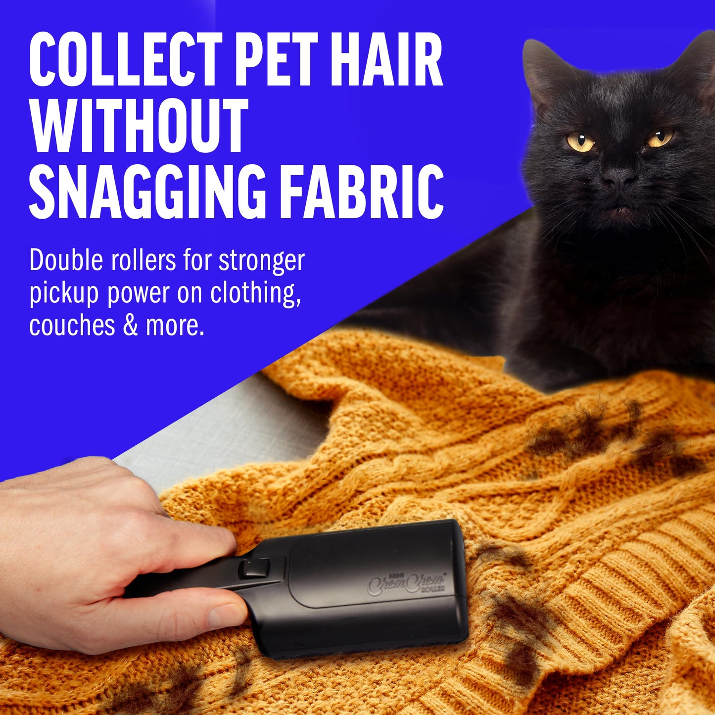 ChomChom Roller Pet Hair Remover – Original Size Reusable Lint Roller for Cat & Dog Hair on Furniture, Couch, Carpet, Car, Rugs & Bedding – Portable, Eco-Friendly (Black)