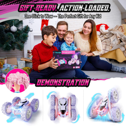 Hamdol Remote Control Car for Kids, 360° Rotating Double-Sided RC Car with LED Headlights, 4WD 2.4GHz Electric Rechargeable Toy Vehicle for Boys and Girls, Perfect Birthday