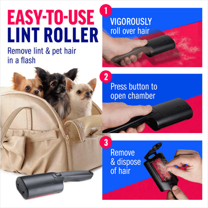 ChomChom Roller Pet Hair Remover – Original Size Reusable Lint Roller for Cat & Dog Hair on Furniture, Couch, Carpet, Car, Rugs & Bedding – Portable, Eco-Friendly (Black)