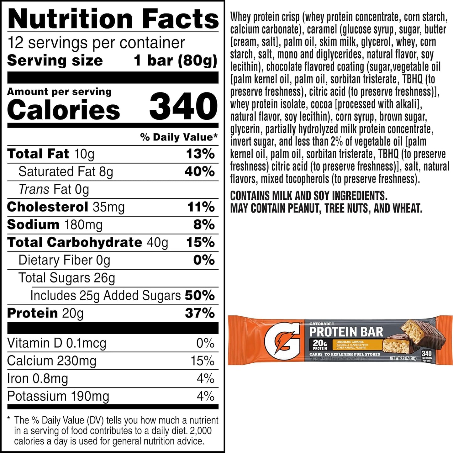Gatorade Whey Protein Recover Bars, Chocolate Chip, 2.8 ounce(Pack of 12)