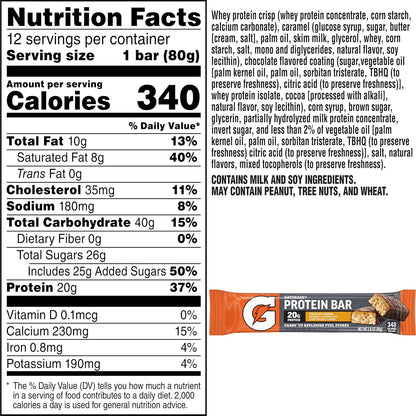 Gatorade Whey Protein Recover Bars, Chocolate Chip, 2.8 ounce(Pack of 12)