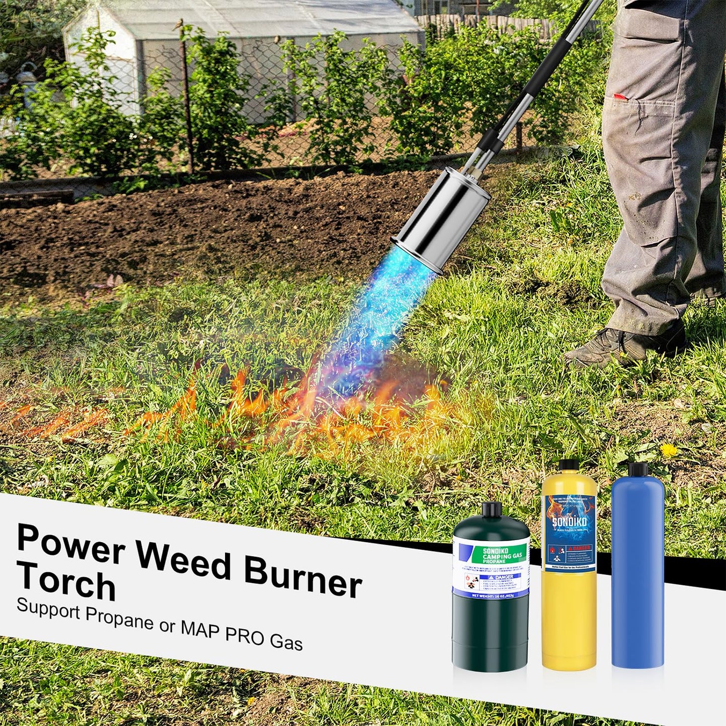 Sondiko Propane Torch Weed Burner, High Output Weed Torch Flamethrower, 30" Detachable Long Arm Heavy Duty Blow Torch For Garden, Wood, Ice, Snow, Melting(PROPANE TANK NOT INCLUDED)