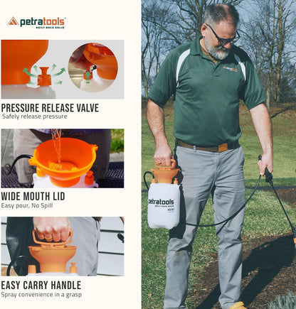 Petratools 1 Gallon Pump Sprayer – HD101 Garden Sprayer for Weeds, Lawn Care & Pesticides – 52” Long Hose, 2 Nozzles & Easy Carry Handle – Durable & Lightweight