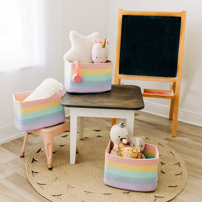 Light Honey Cotton Rope Baskets for Shelves, Set of 3 - 15"×10"×9½" - Woven Storage Baskets for Organizing - Closet, Nursery, Bedroom, Playroom - Toys, Books, Towels, Clothes