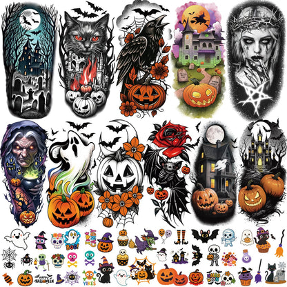 Yazhiji 36 Sheets Temporary Tattoos Stickers, 12 Sheets Fake Body Arm Chest Shoulder Tattoos for Men or Women with 24 PCS Tiny Black Tattoos