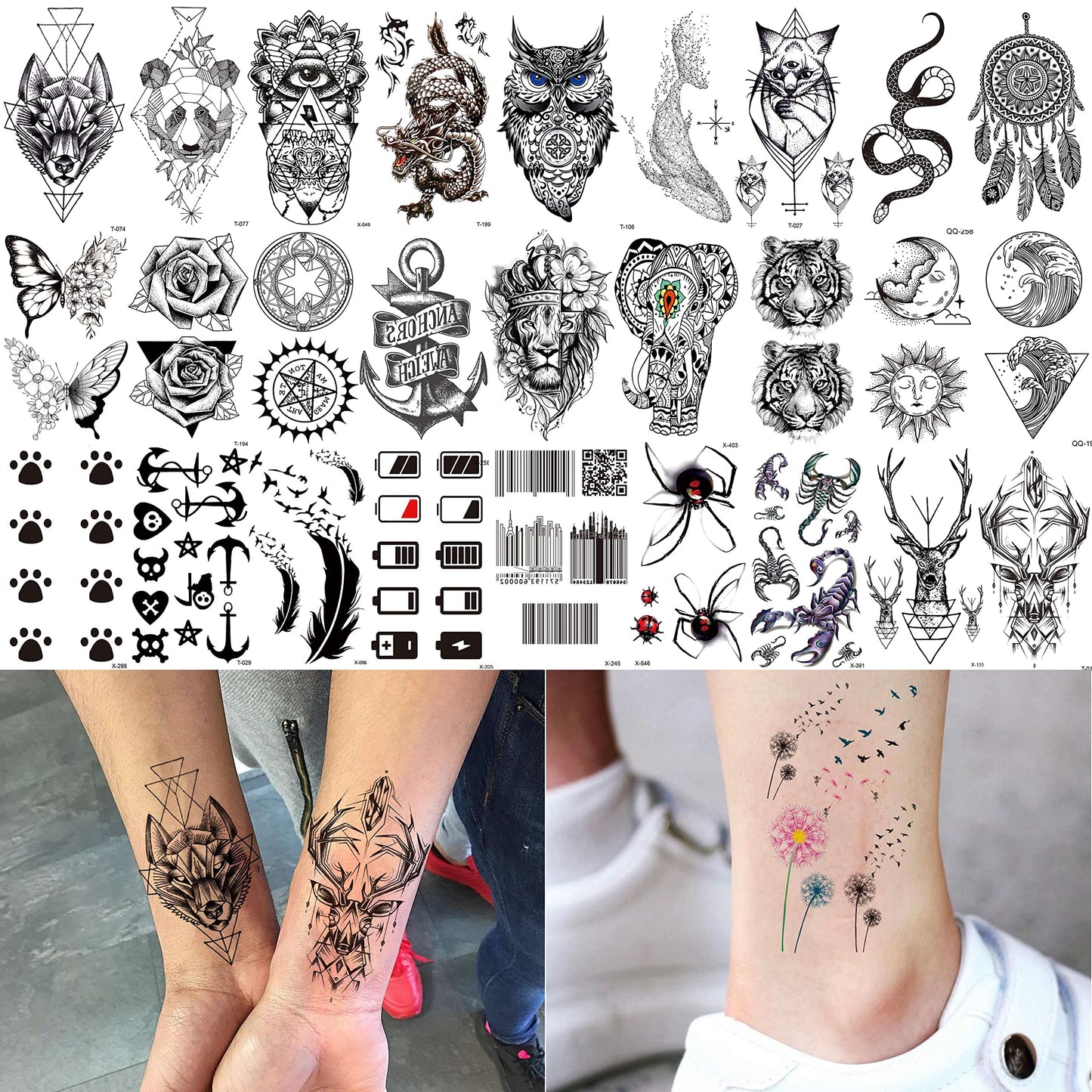 12 Sheets Beautiful Butterfly Flowers Temporary Tattoos For Women Feet Hands Body Art, Realistic Rose Peony Floral Fake Tattoo Sticker For Legs Ankle, Waterproof Lily Dreamcatcher Temp Tatoos Decals