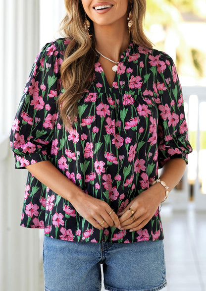 PRETTYGARDEN Women's 2026 Summer Floral Blouses Dressy Casual Half Sleeve V Neck Going Out Boho Tops Spring Fashion Clothing