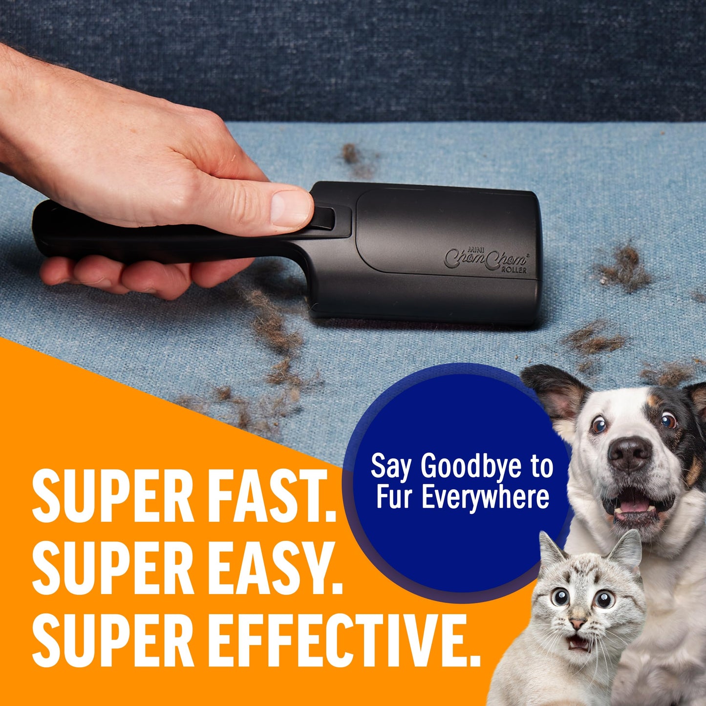 ChomChom Roller Pet Hair Remover – Original Size Reusable Lint Roller for Cat & Dog Hair on Furniture, Couch, Carpet, Car, Rugs & Bedding – Portable, Eco-Friendly (Black)