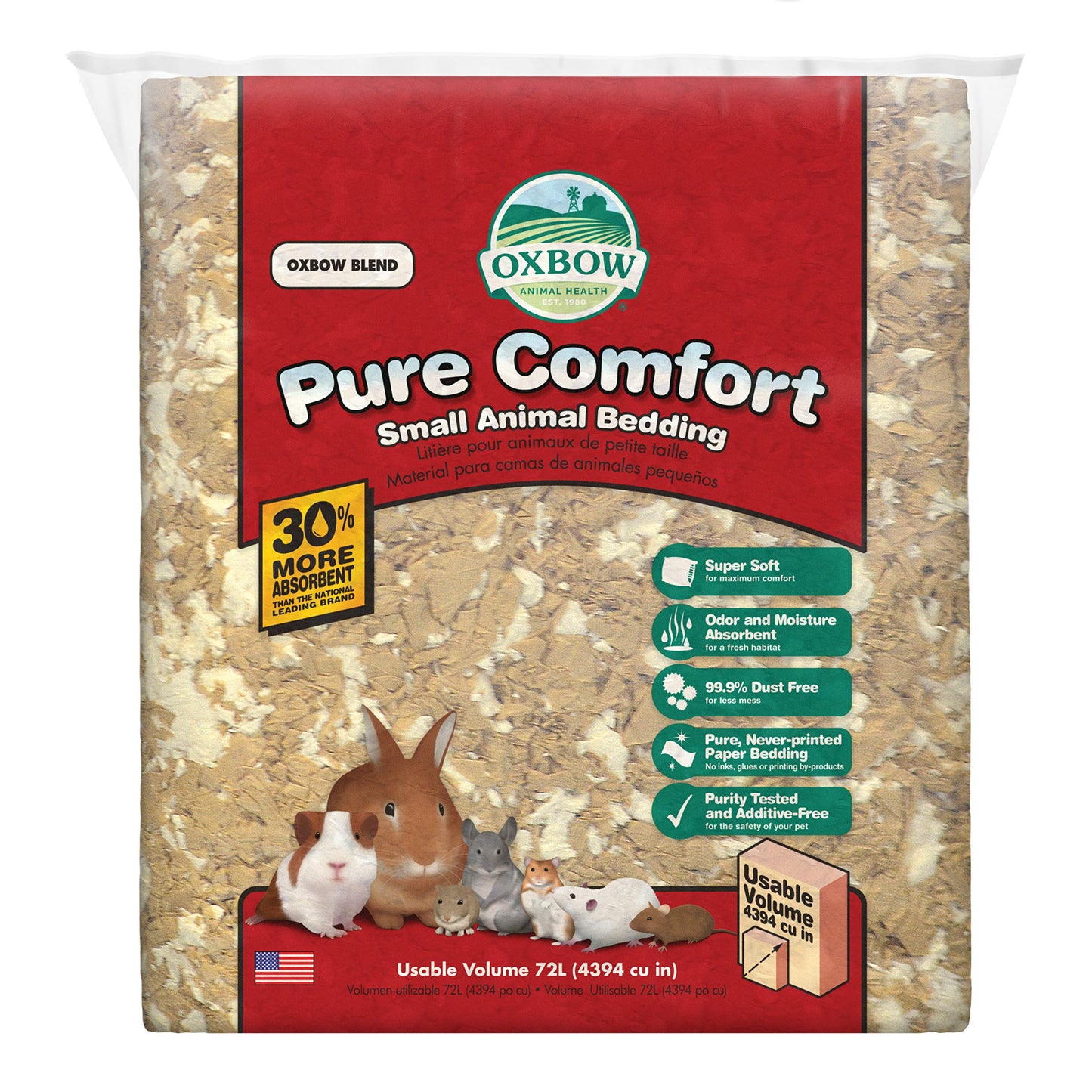 Oxbow Small Animal Bedding, Hamster, Guinea Pig, Rabbit, White, USA, 36 L | Pure Comfort, Hamster Bedding, Guinea Pig Bedding, Low Dust, Virgin Paper, Litter Box, Bunny, Rats, Gerbils, Chinchillas