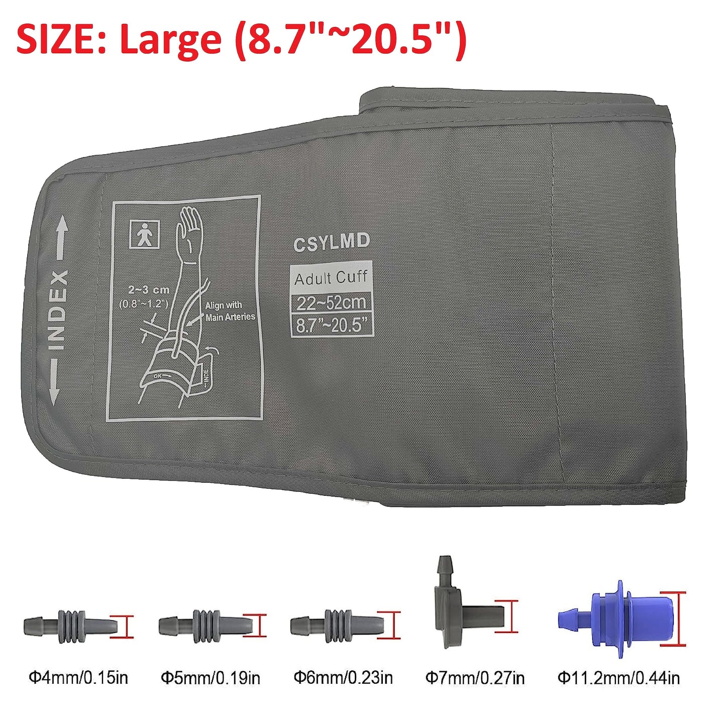 Medium Easy Wrap Blood Pressure Cuff for Thin and Small Arm,Compatible with Omron 8.7~12.6 Inches (22~32) CM Adult BP Replacement Cuff, Adult Cuff Only -5 Connectors (Medium+ 5 Connectors)
