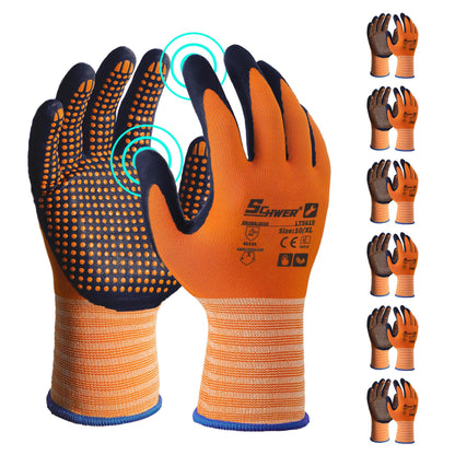 Schwer 3/6/12 Pairs Safety Work Gloves with Certified Level 6 Abrasion Resistance, Gardening Gloves with MicroDot Grip, Touchscreen, General A1 Cut Resistant Glove MicroFoam Nitrile Coated, LT5619, L
