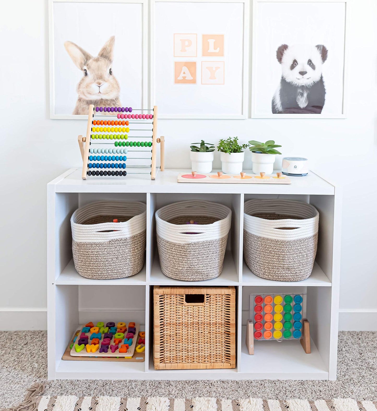 Light Honey Cotton Rope Baskets for Shelves, Set of 3 - 15"×10"×9½" - Woven Storage Baskets for Organizing - Closet, Nursery, Bedroom, Playroom - Toys, Books, Towels, Clothes