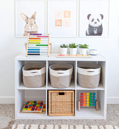 Light Honey Cotton Rope Baskets for Shelves, Set of 3 - 15"×10"×9½" - Woven Storage Baskets for Organizing - Closet, Nursery, Bedroom, Playroom - Toys, Books, Towels, Clothes