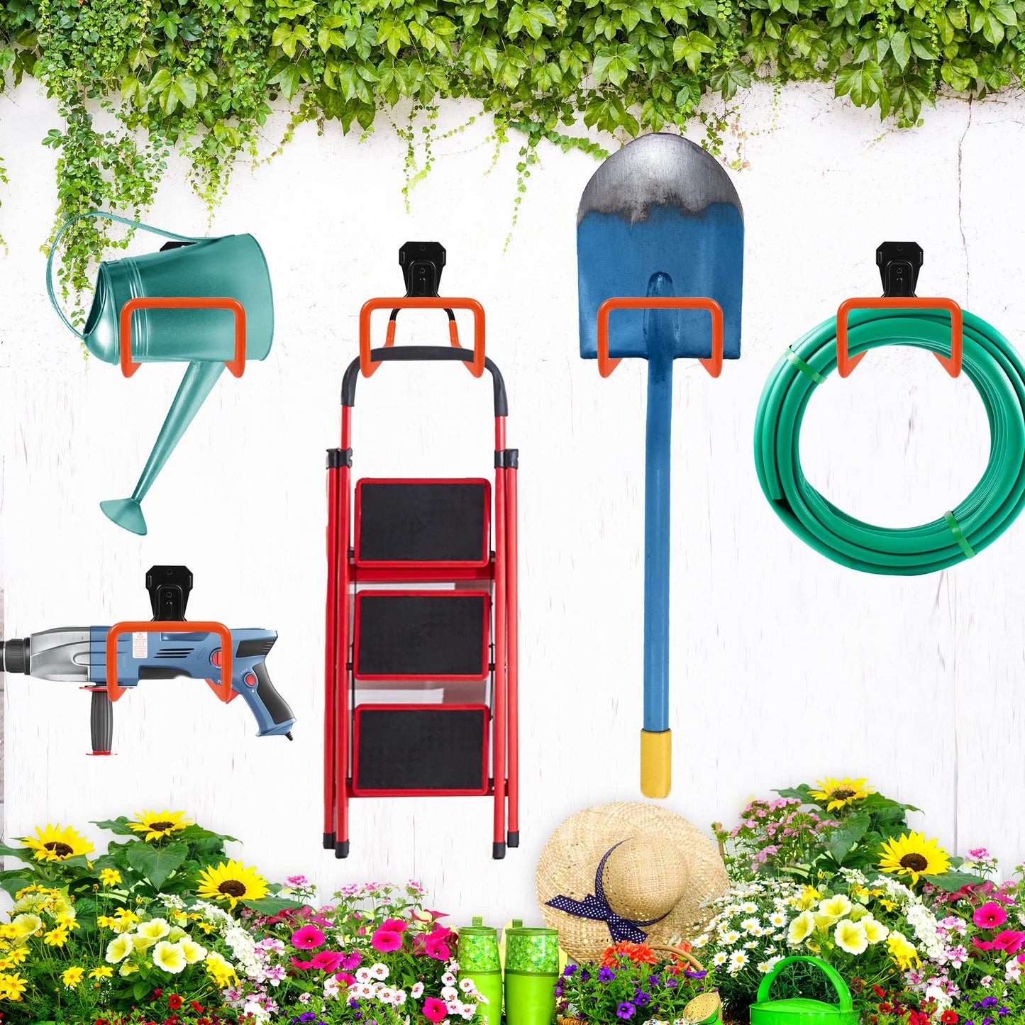 PeoMev Metal Garden Hose Holder - Heavy Duty Hose Hanger Wall Mounted Water Hose Holder for Outside Yard, Sturdy Hose Reel Hose Hooks for Water Hose, Extension Cords