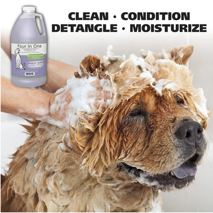 Wahl USA 4-in-1 Calming Dog Shampoo with Lavender Chamomile Scent – Cleans, Conditions, Detangles, & Moisturizes - Pet Friendly Formula - 24 Oz - Model 820000A