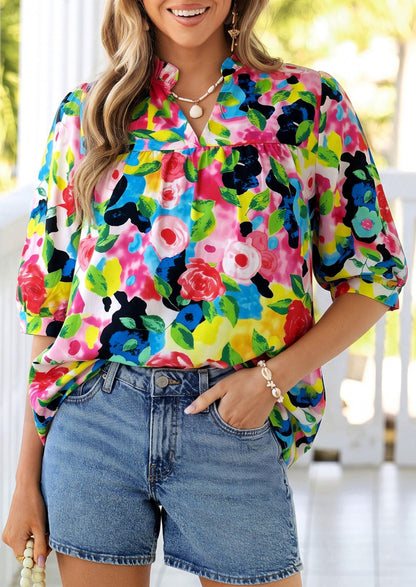 PRETTYGARDEN Women's 2026 Summer Floral Blouses Dressy Casual Half Sleeve V Neck Going Out Boho Tops Spring Fashion Clothing