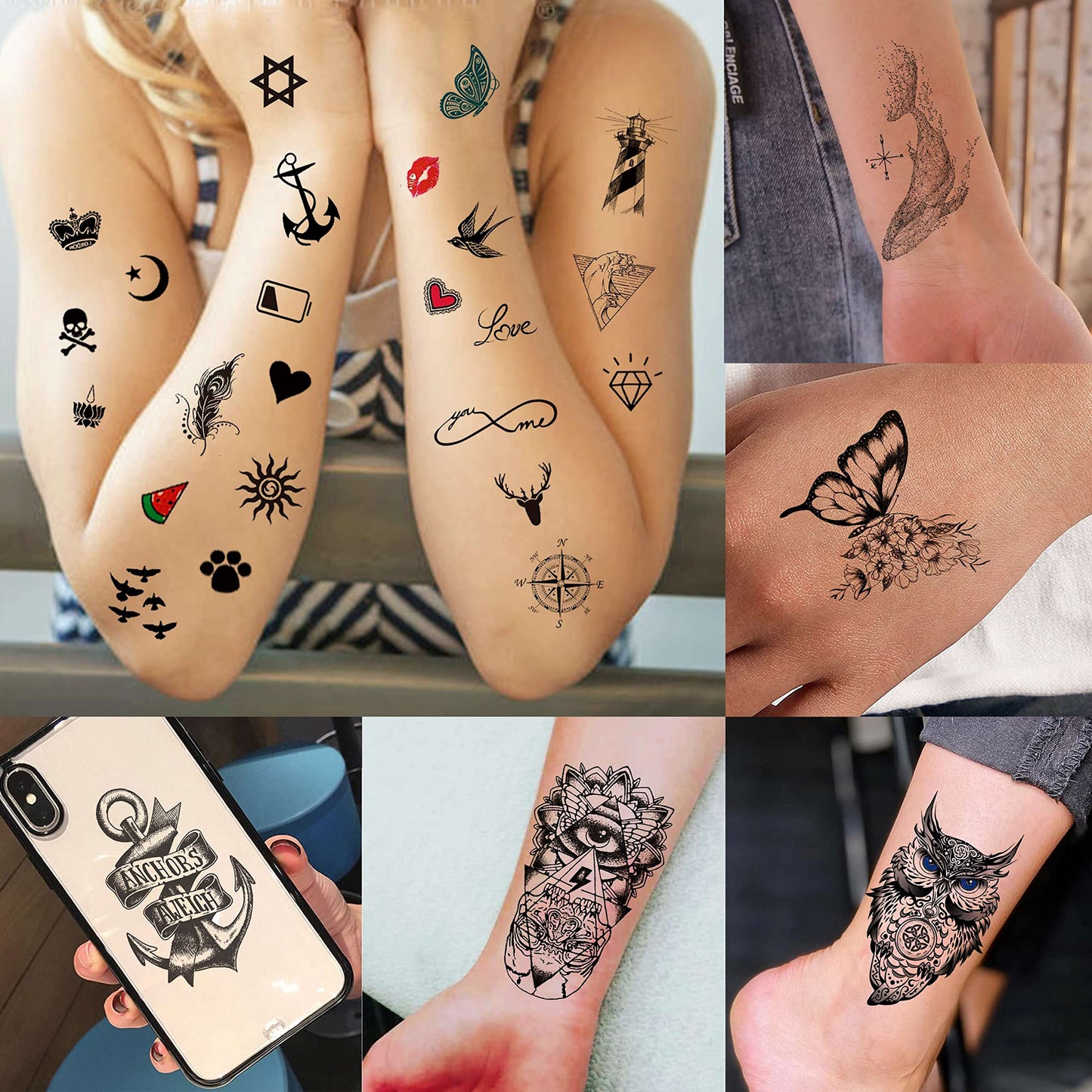 12 Sheets Beautiful Butterfly Flowers Temporary Tattoos For Women Feet Hands Body Art, Realistic Rose Peony Floral Fake Tattoo Sticker For Legs Ankle, Waterproof Lily Dreamcatcher Temp Tatoos Decals