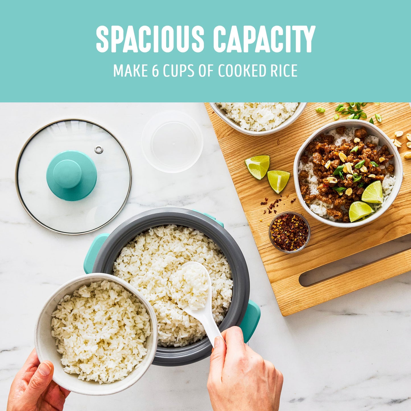 GreenLife Rice Cooker with Removable PFAS-Free Ceramic Nonstick Pot, 3-Cups Uncooked/6-Cups Cooked, Grains & Oatmeal Multicooker, Compact One-Switch Design, Auto Keep Warm, Easy Clean, Cream