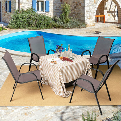 Tangkula Patio Dining Chairs Set of 4, Outdoor Stackable All Weather Heavy Duty Dining Chairs Set with Armrests, Support 330 LBS, for Poolside, Backyard, Garden, Deck, Front Porch (Brown)