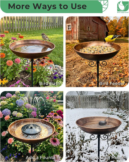 Small Metal Bird Bath for Outdoors, 10" Dia Bowl with Stake Birdbaths Garden Yard Lawn Decor 0.4 Gallon