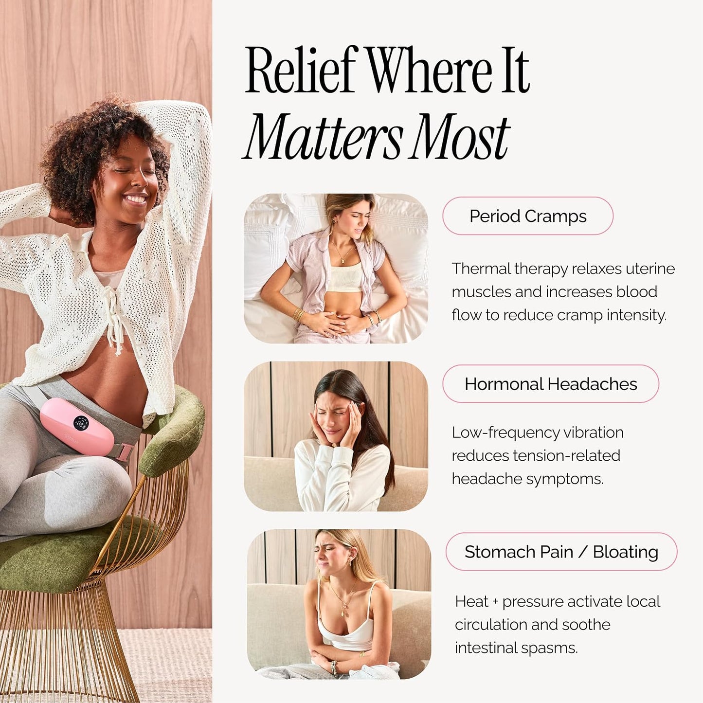 Menstrual Heating Pad for Period Cramps – Portable Heating Pad for Period Cramps Relief with Heat & Massage, Wearable Cordless Warmer for Pain Relief, Rechargeable & Wireless for Women