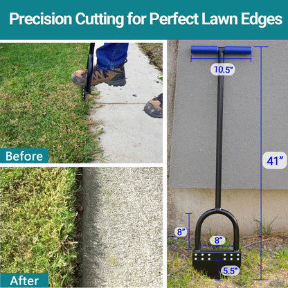 Edger Lawn Tool 41in Border Edger with Tempered Spring Steel Blade Long Rubber Handle Wide Footplate Rustproof Manganese Steel Half Moon Edger for Garden Maintenance