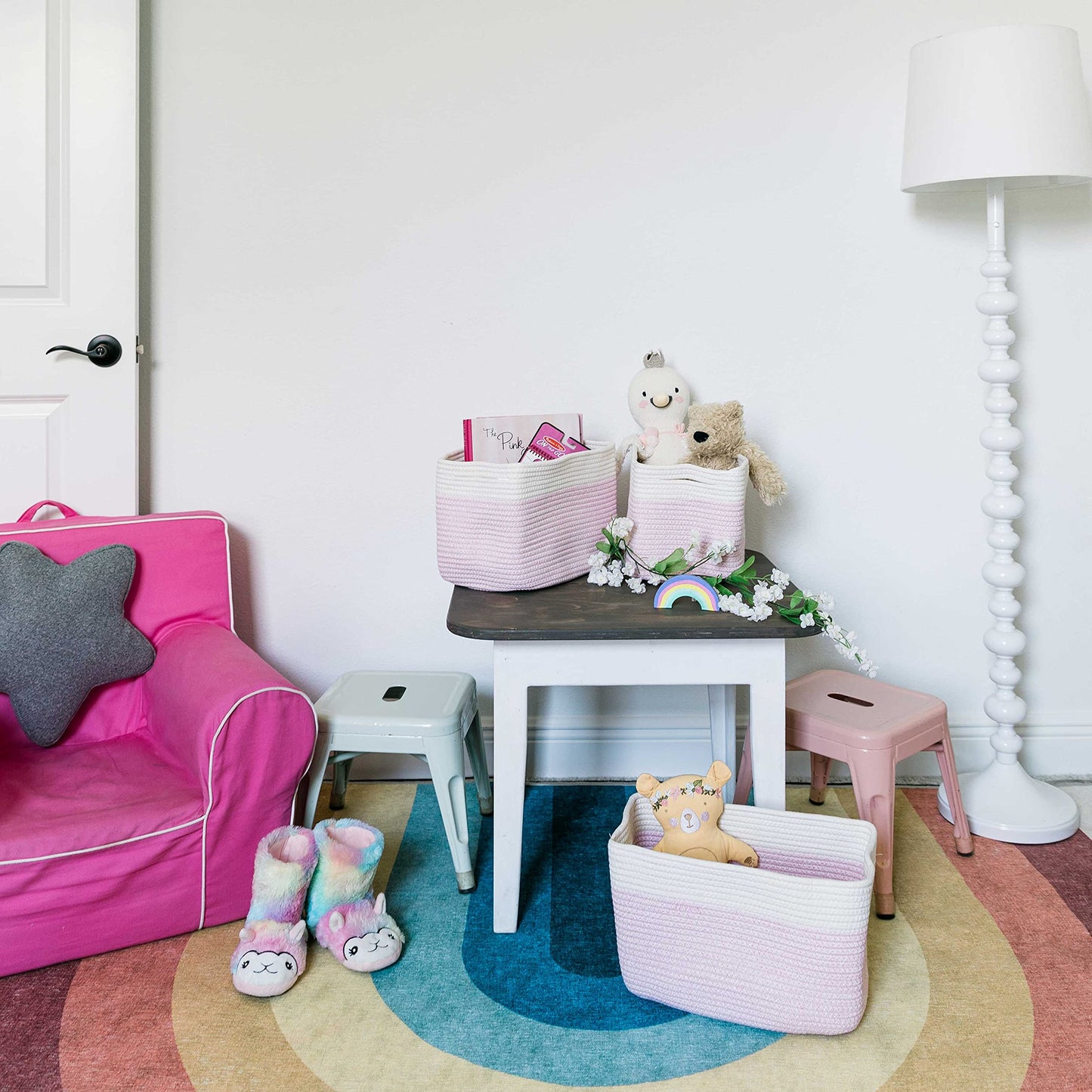 Light Honey Cotton Rope Baskets for Shelves, Set of 3 - 15"×10"×9½" - Woven Storage Baskets for Organizing - Closet, Nursery, Bedroom, Playroom - Toys, Books, Towels, Clothes