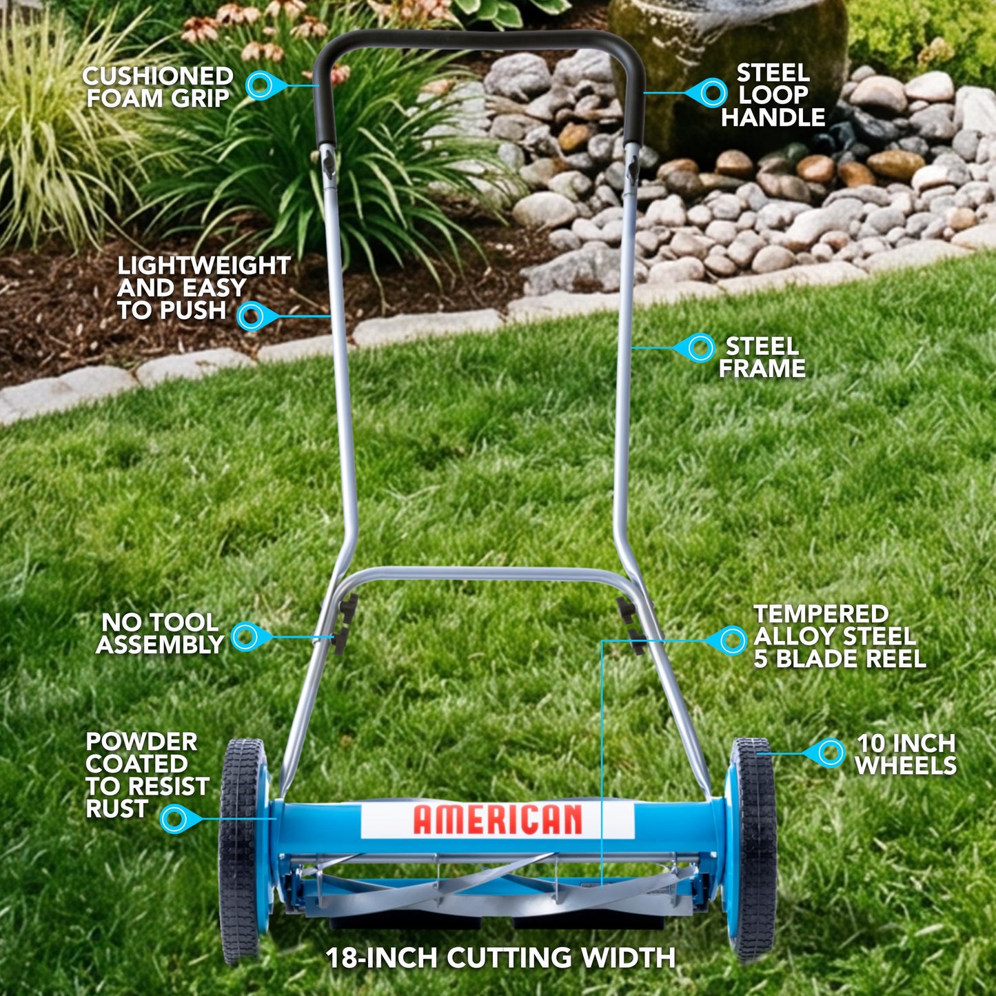 American Lawn Mower 1204-14 14-Inch 4-Blade Push Reel Lawn Mower, Red