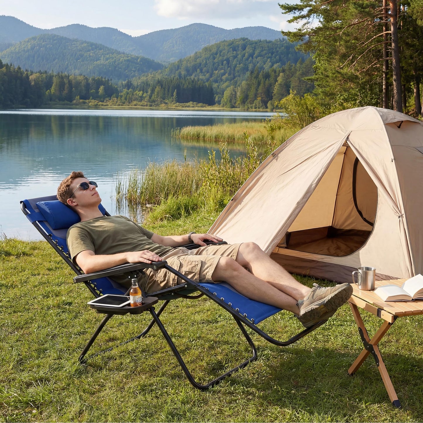 Alpen Zero Gravity Lounge Chair Set of 2, Patio Chair Folding Lounge Chairs for Outside, Portable Camping Chairs with Pillow and Cup Holder, Outdoor Recliner for Beach Outdoor Camping, Black