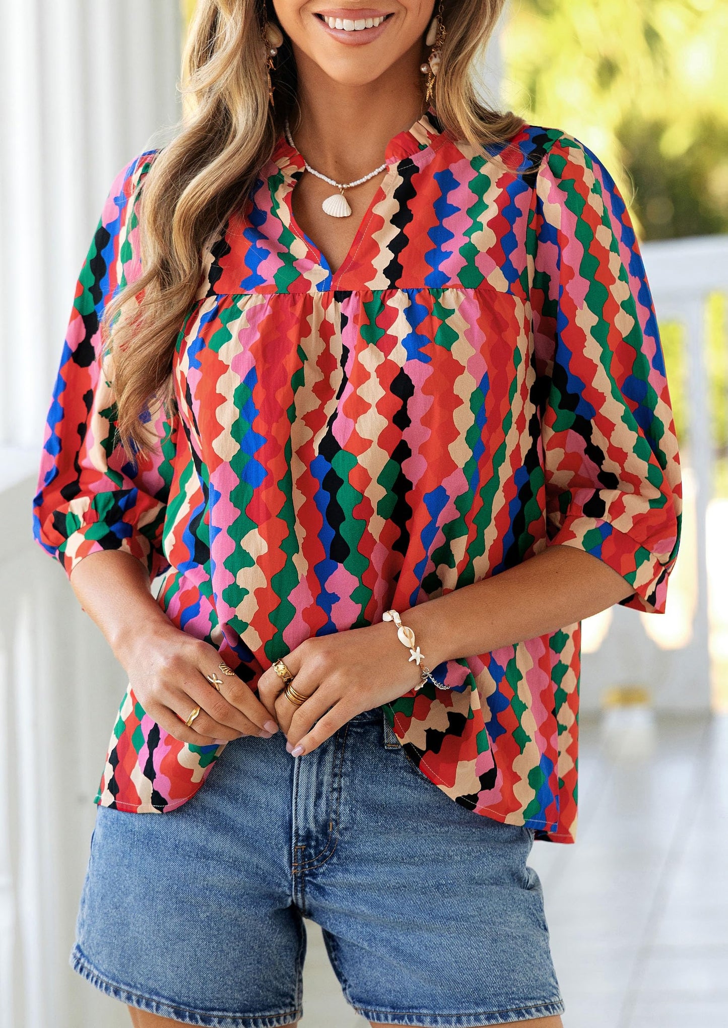 PRETTYGARDEN Women's 2026 Summer Floral Blouses Dressy Casual Half Sleeve V Neck Going Out Boho Tops Spring Fashion Clothing