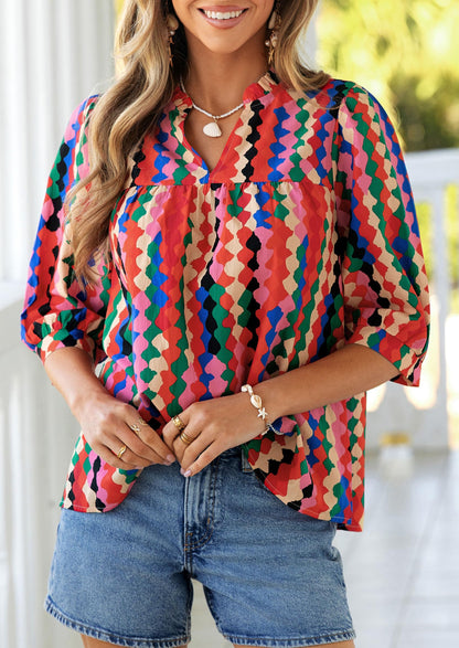 PRETTYGARDEN Women's 2026 Summer Floral Blouses Dressy Casual Half Sleeve V Neck Going Out Boho Tops Spring Fashion Clothing
