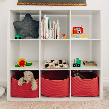 Light Honey Cotton Rope Baskets for Shelves, Set of 3 - 15"×10"×9½" - Woven Storage Baskets for Organizing - Closet, Nursery, Bedroom, Playroom - Toys, Books, Towels, Clothes