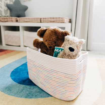Light Honey Cotton Rope Baskets for Shelves, Set of 3 - 15"×10"×9½" - Woven Storage Baskets for Organizing - Closet, Nursery, Bedroom, Playroom - Toys, Books, Towels, Clothes