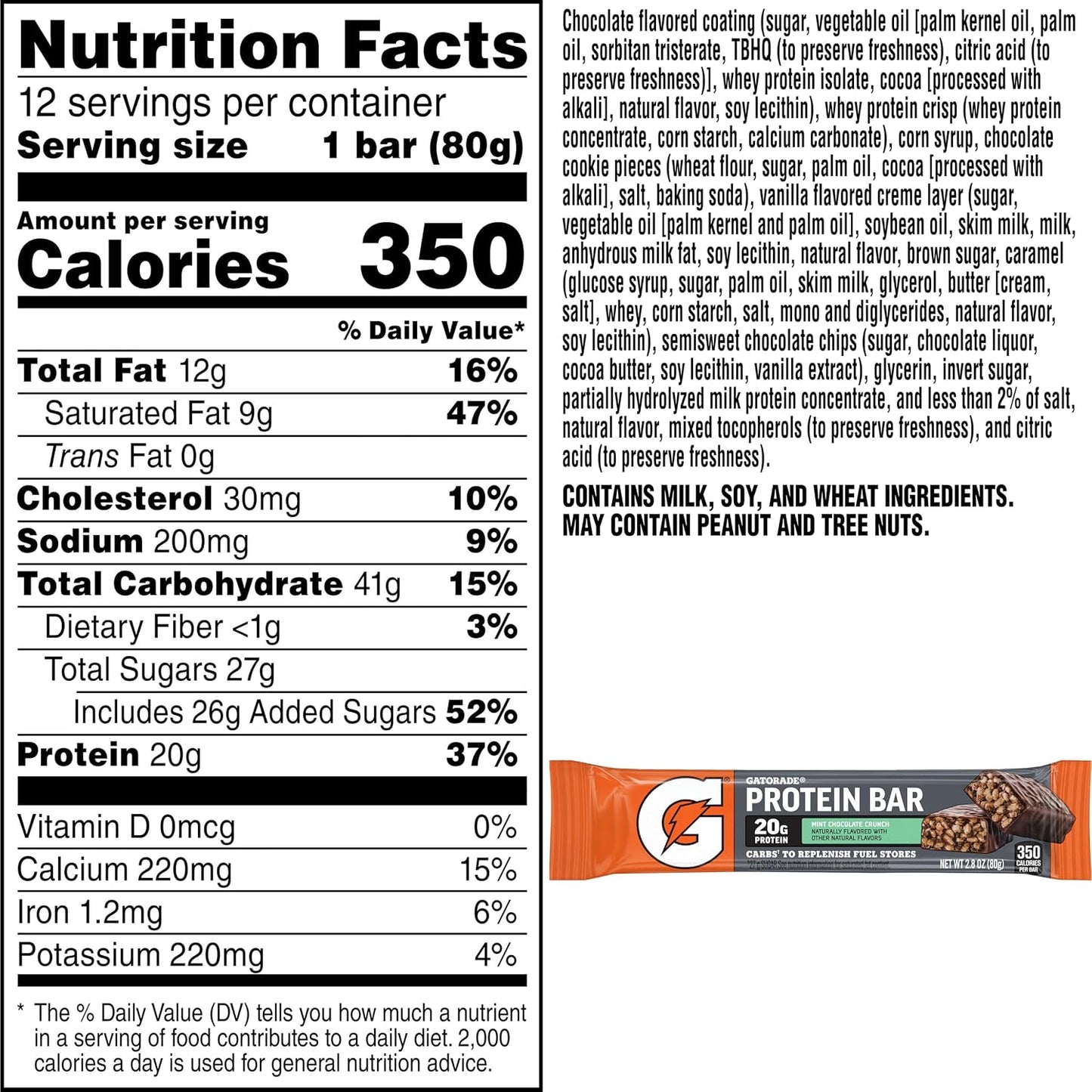 Gatorade Whey Protein Recover Bars, Chocolate Chip, 2.8 ounce(Pack of 12)