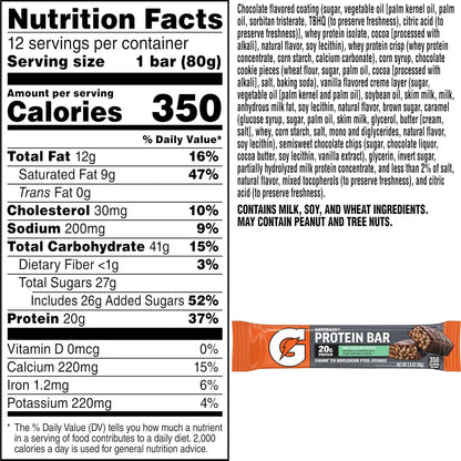 Gatorade Whey Protein Recover Bars, Chocolate Chip, 2.8 ounce(Pack of 12)