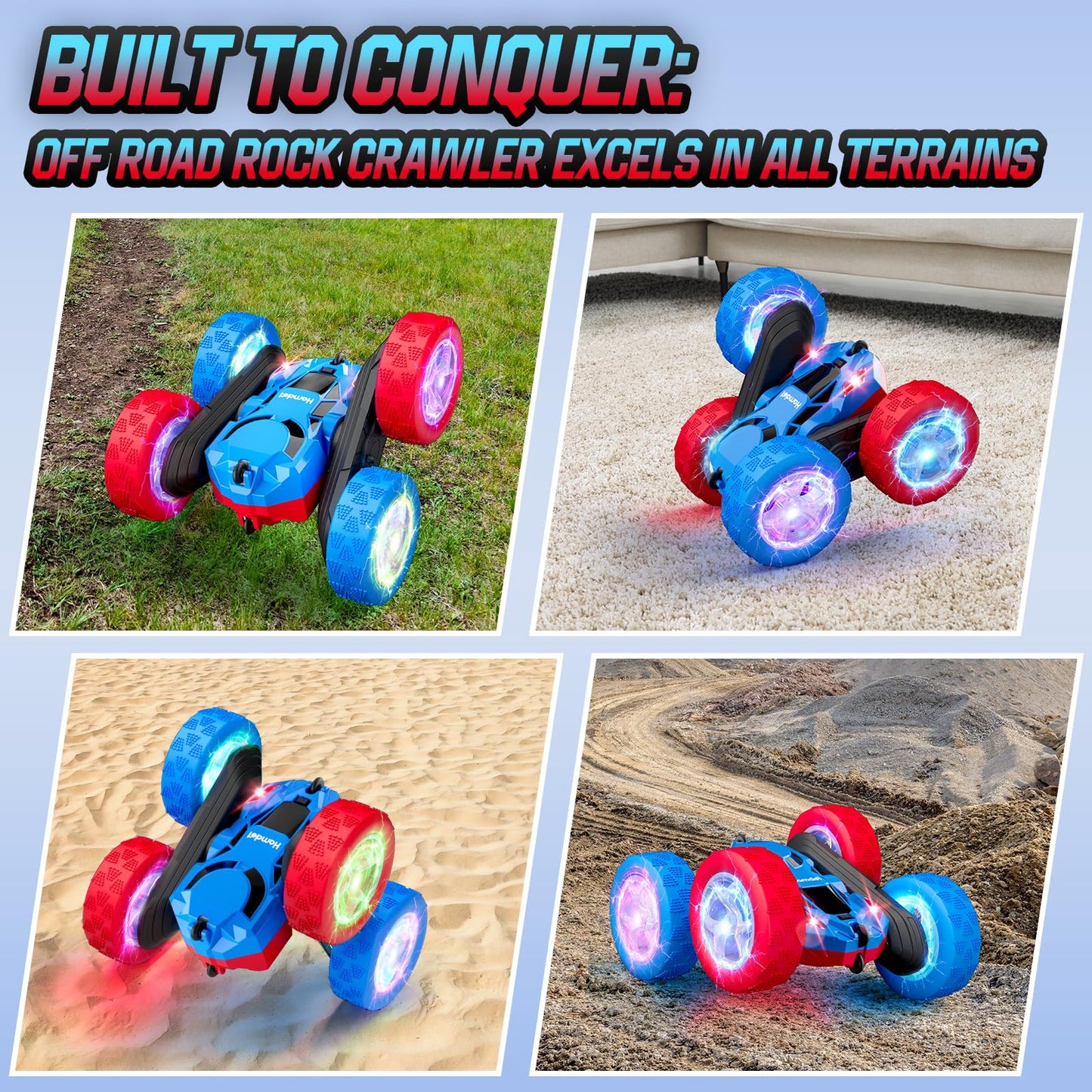 Hamdol Remote Control Car for Kids, 360° Rotating Double-Sided RC Car with LED Headlights, 4WD 2.4GHz Electric Rechargeable Toy Vehicle for Boys and Girls, Perfect Birthday