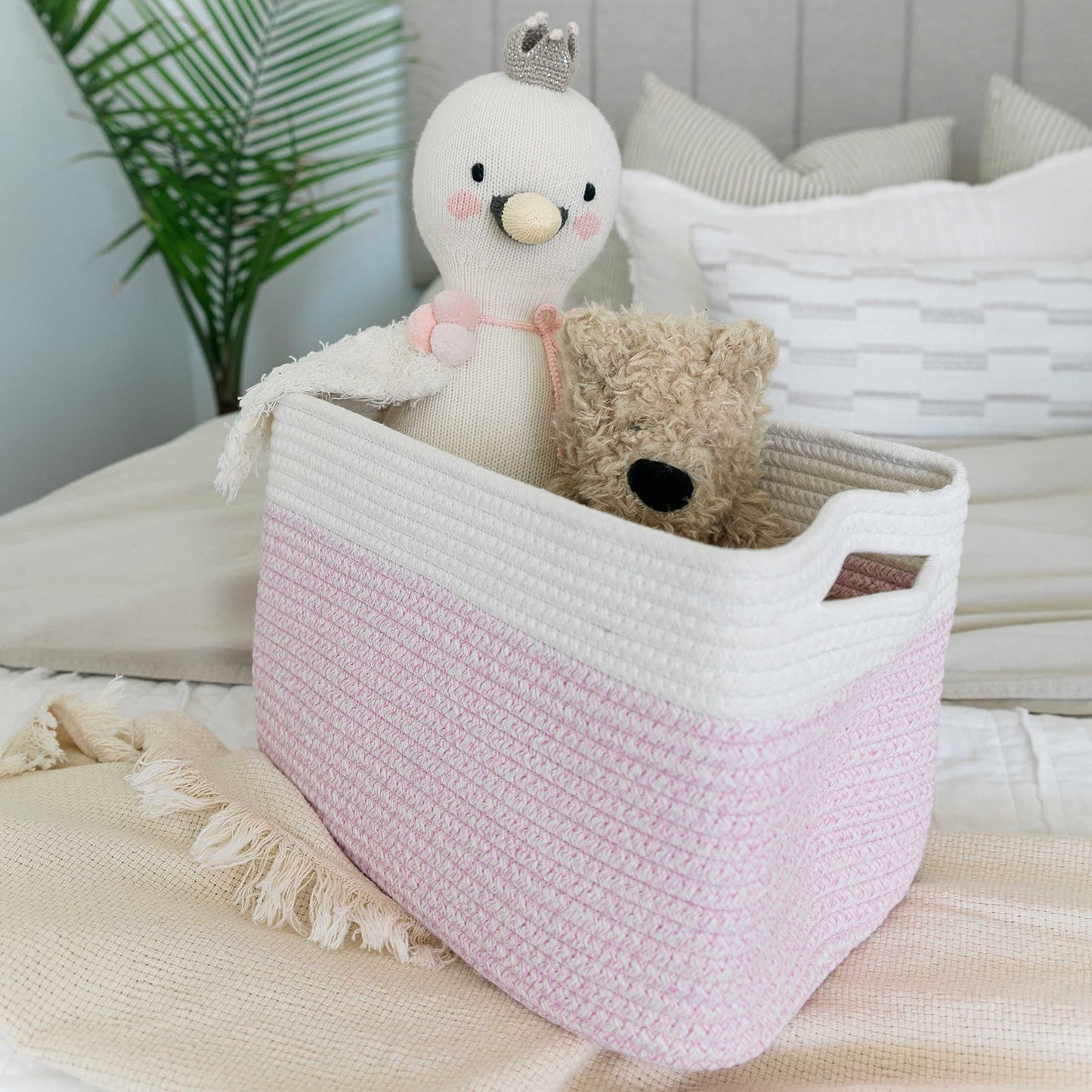 Light Honey Cotton Rope Baskets for Shelves, Set of 3 - 15"×10"×9½" - Woven Storage Baskets for Organizing - Closet, Nursery, Bedroom, Playroom - Toys, Books, Towels, Clothes