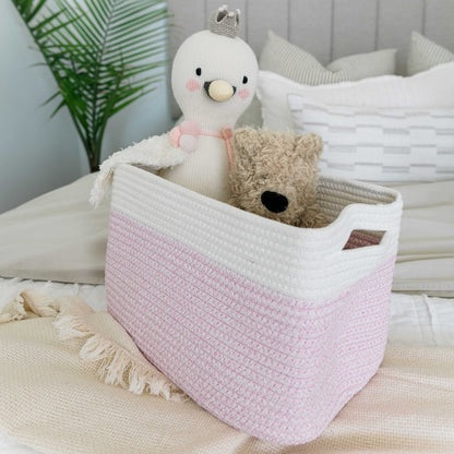 Light Honey Cotton Rope Baskets for Shelves, Set of 3 - 15"×10"×9½" - Woven Storage Baskets for Organizing - Closet, Nursery, Bedroom, Playroom - Toys, Books, Towels, Clothes
