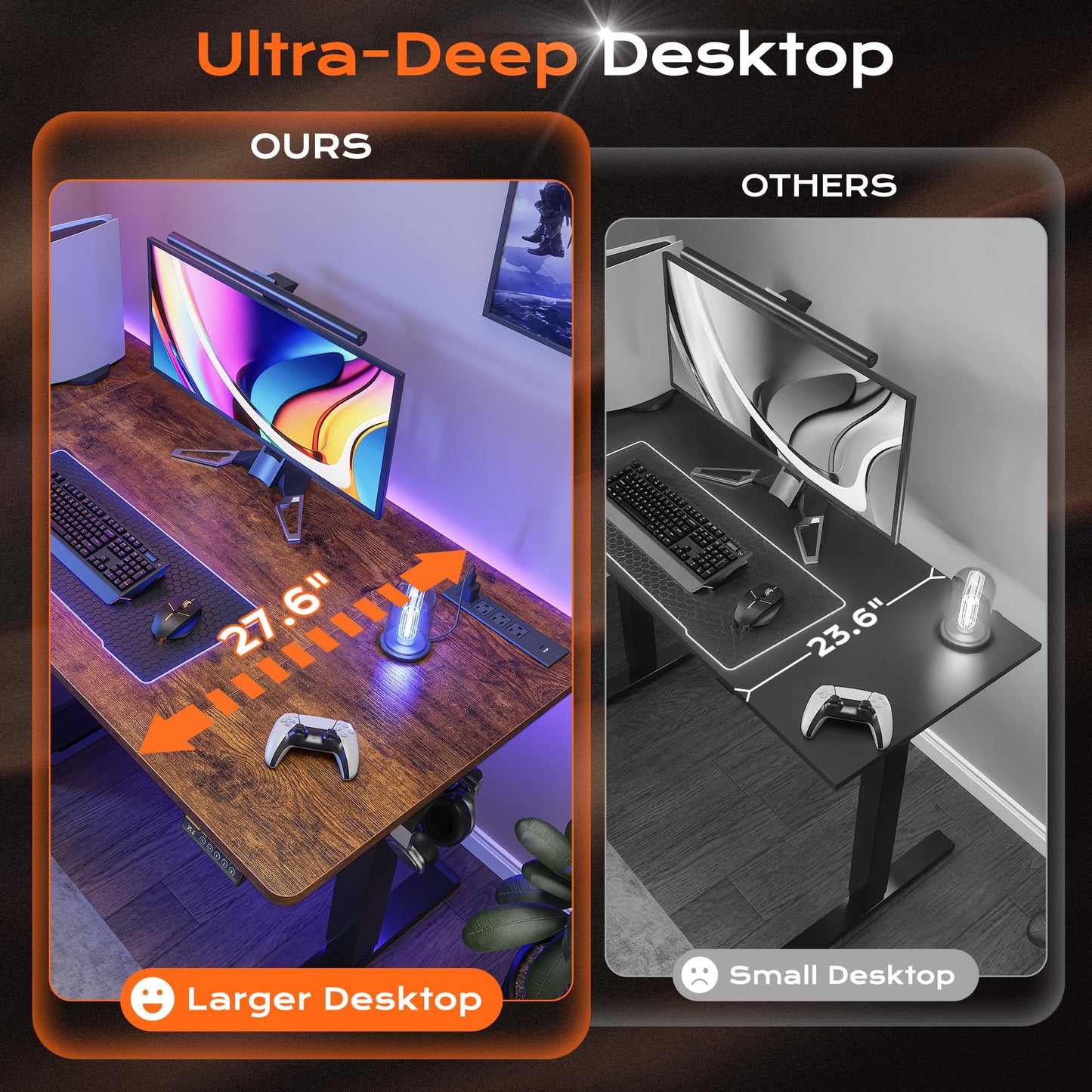 Huuger 55 x 28 Large Electric Standing Desk, Height Adjustable Computer Desk, 27.6" Deep Desktop, Stand up Gaming Office Table with 2 Hooks, 3 Preset Heights, for Home Office, Black