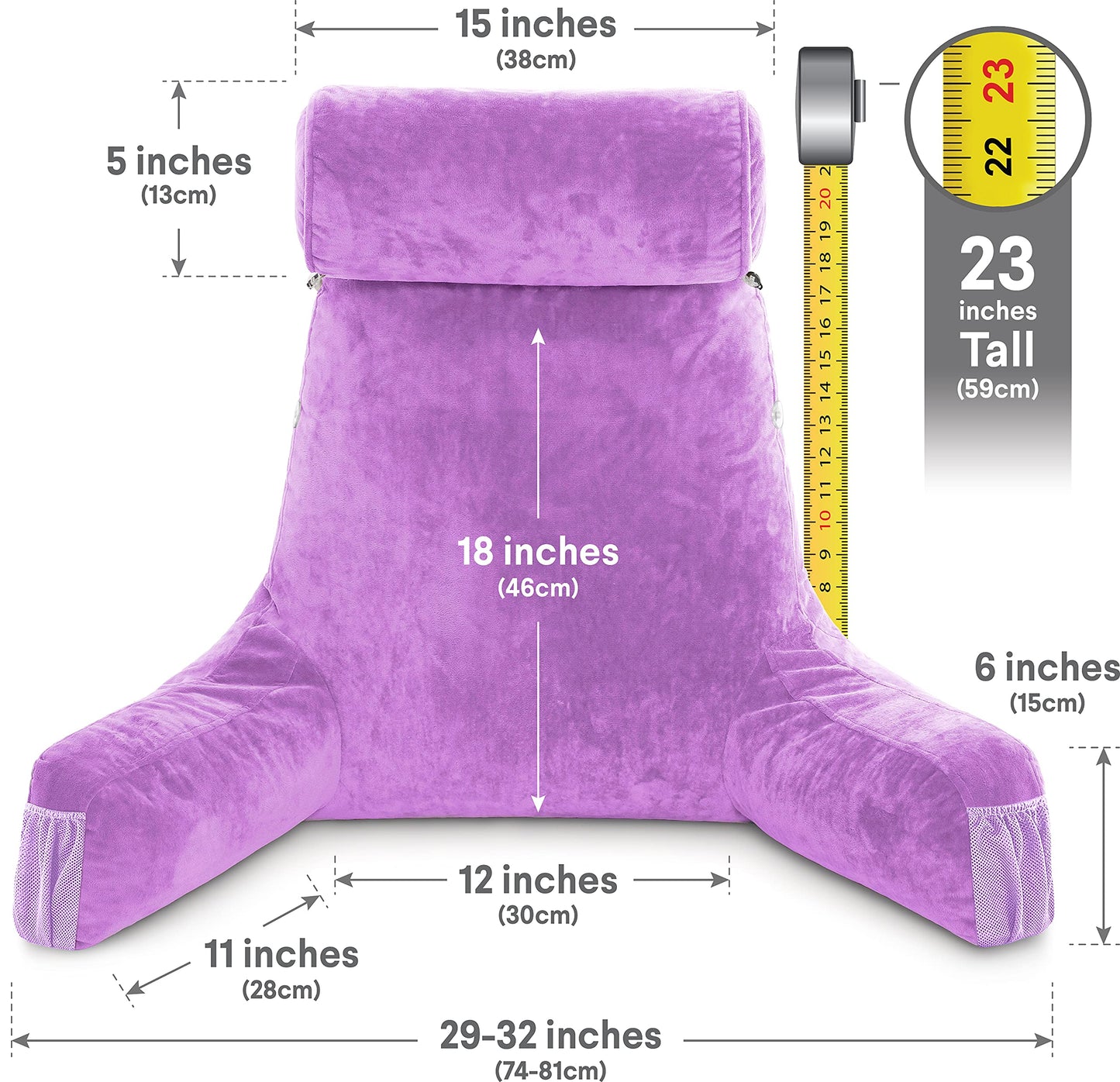 Husband Pillow XXL The Original for Adults - 30" Tall Backrest for Sitting Up in Bed - Firm Support Reading & Bed Rest Pillows for Adults, Neck Roll, Removable Cover - TV - Dark Grey