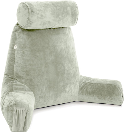 Husband Pillow XXL The Original for Adults - 30" Tall Backrest for Sitting Up in Bed - Firm Support Reading & Bed Rest Pillows for Adults, Neck Roll, Removable Cover - TV - Dark Grey