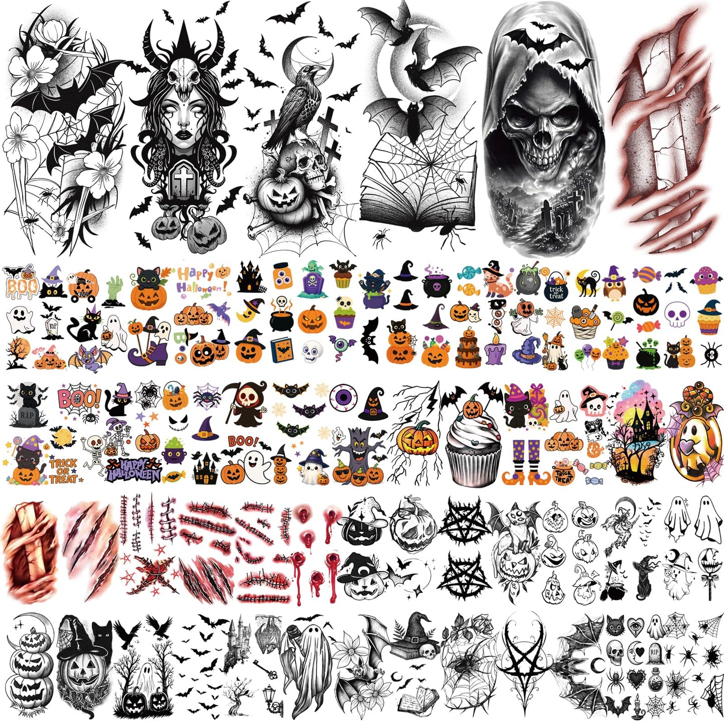 Yazhiji 36 Sheets Temporary Tattoos Stickers, 12 Sheets Fake Body Arm Chest Shoulder Tattoos for Men or Women with 24 PCS Tiny Black Tattoos