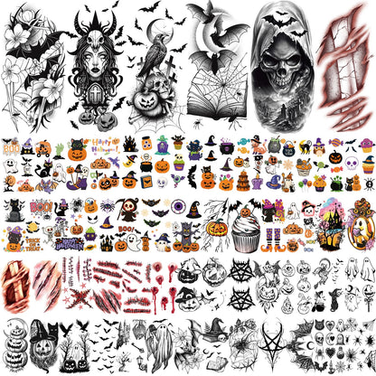 Yazhiji 36 Sheets Temporary Tattoos Stickers, 12 Sheets Fake Body Arm Chest Shoulder Tattoos for Men or Women with 24 PCS Tiny Black Tattoos