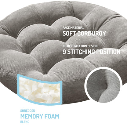 Meditation Floor Pillow Set of 2, Round Large Pillows Seating for Adults, Tufted Corduroy Cushion for Living Room Tatami, Beige 22 Inch